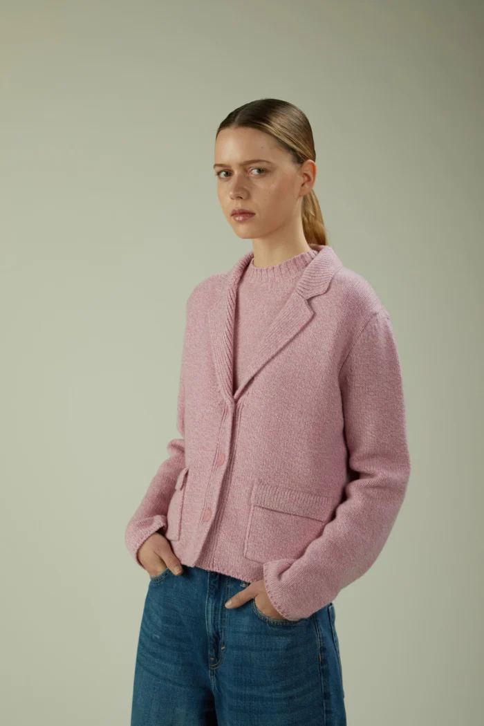 Blazer cropped in lana moulinè