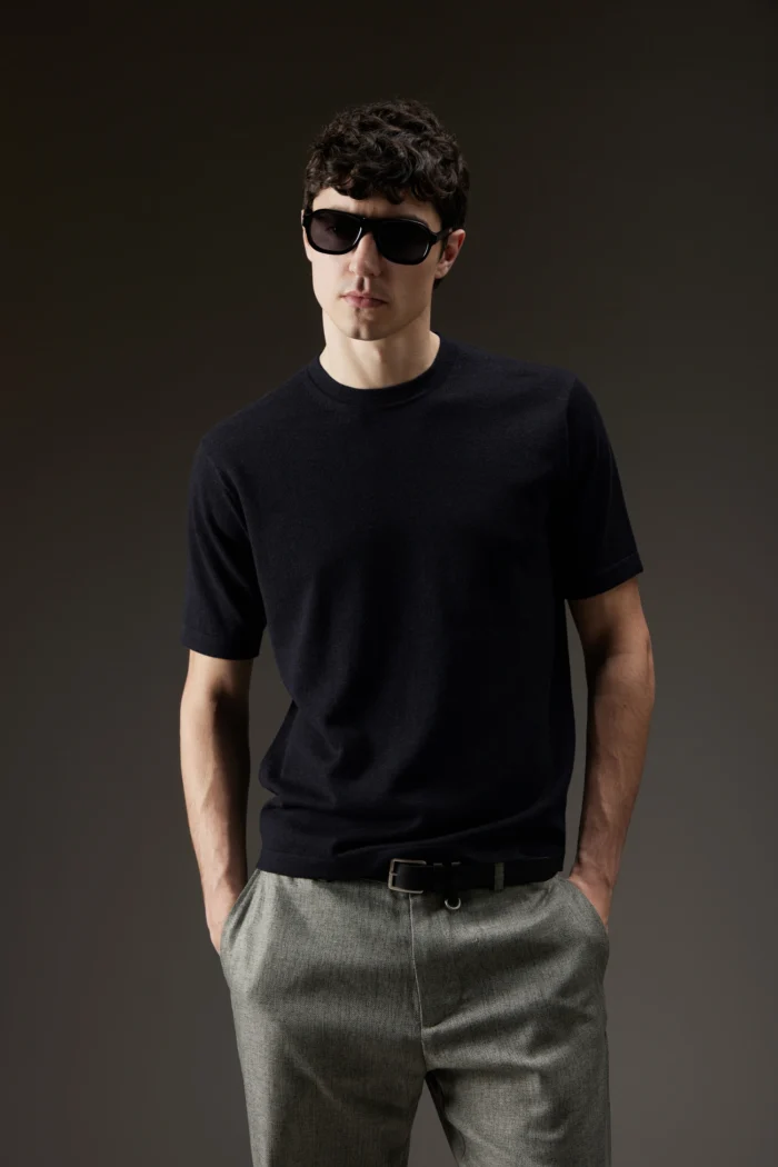 Maglia manica corta in lana e cotone